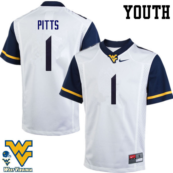 Youth #1 Derrek Pitts West Virginia Mountaineers College Football Jerseys-White - Click Image to Close